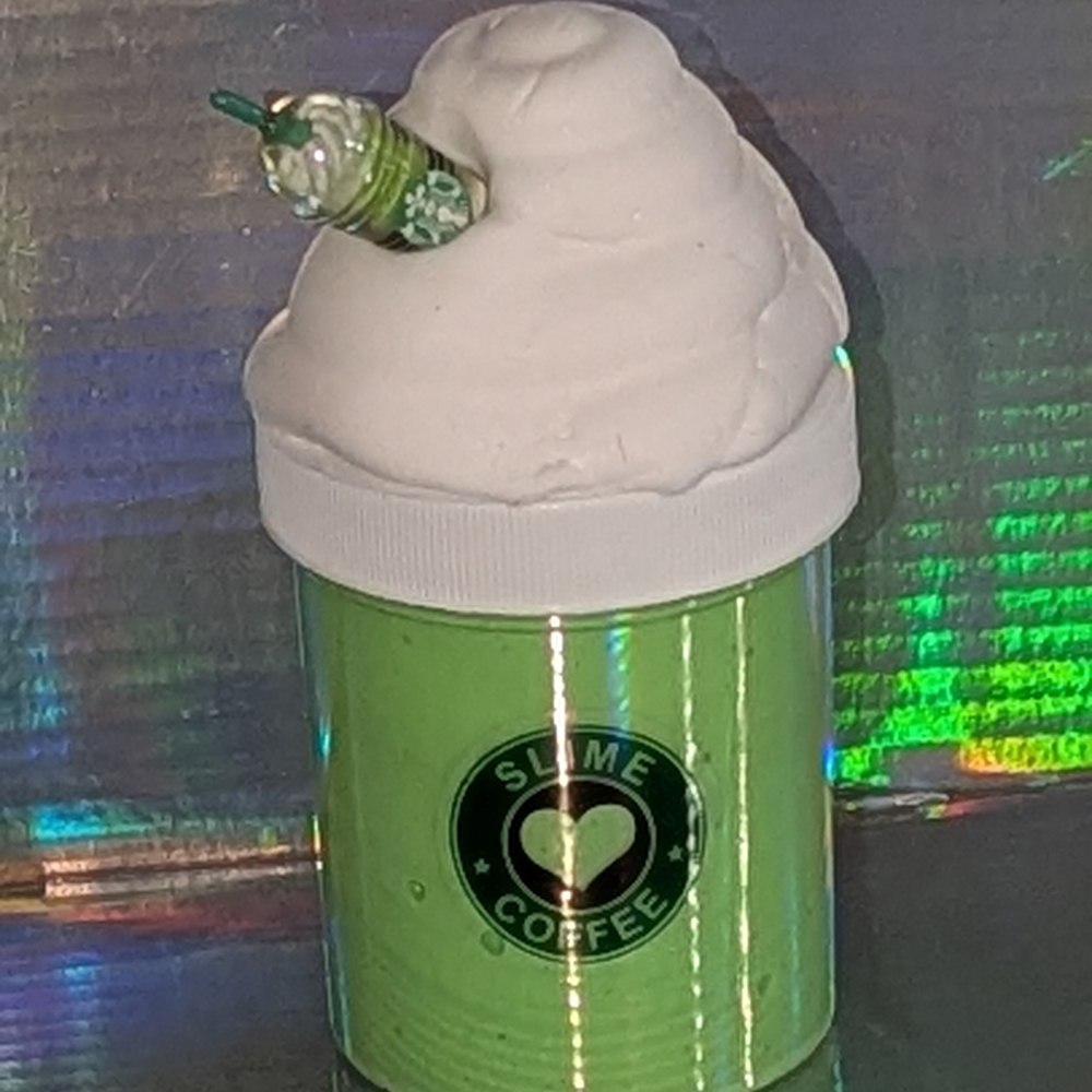 Green Starbucks Matcha Tea Slime Coffee Cup with Whipped Cream Top and charm